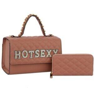 Quilted Tan Handbag and Wallet Set